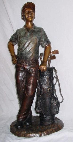 Classic Bronze Golfer with Golf Bag Garden Sculpture Outdoor Display